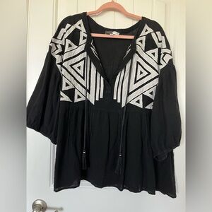 Piper & Scoot Linen and Cotton gauzy muslin boho western embroidered top 3X